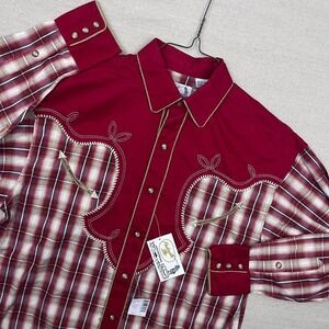 Panhandle Slim Smile Pocket Embroidered  Western Plaid Pearl Snap Button Down